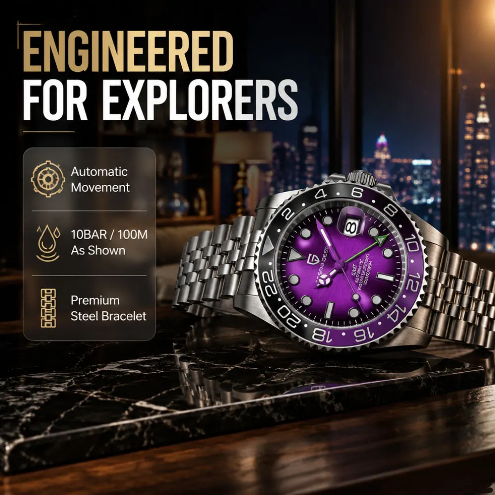PAGANI DESIGN New 40mm Men Watch GMT Mechanical Wristwatch Top Brand Automatic Watch for Men Stainless Steel Waterproof Watches