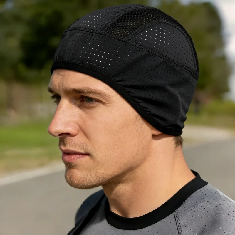 Cooling Ice Silk Breathable Mesh Beanie Hat Fishing Hiking Runing Sports Hat Cycling Motor Helmet Inner Cap Sweat Head Wraps