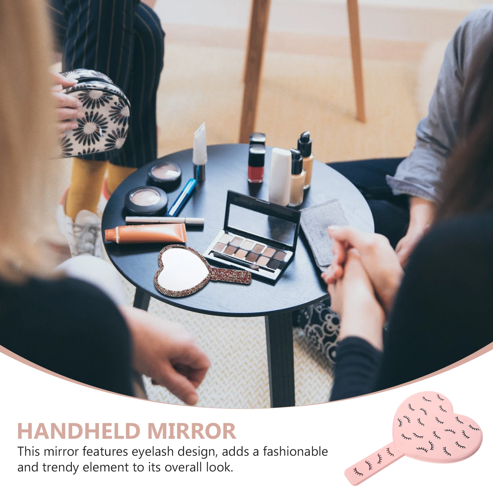 Herzförmiger Spiegel, niedlicher Handspiegel für Make-up, kompakt, leicht, Reisezubehör, Wimperndesign, romantischer Touch-Spiegel mit Griff