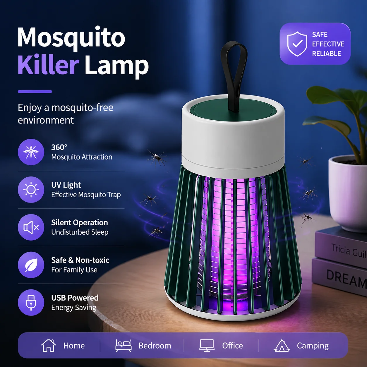 Mosquito Killer Lamp Electric Insect Zapper 2-in-1 USB Bug Trap with LED Light for Bedroom Outdoor Camping Wasps Gnats