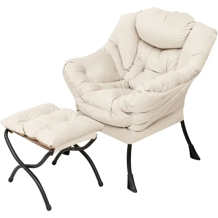 

Chair with Ottoman, Modern Lounge Accent Armrests and a Side Pocket, Leisure Upholstered Sofa Set, Reading Footrest for Small