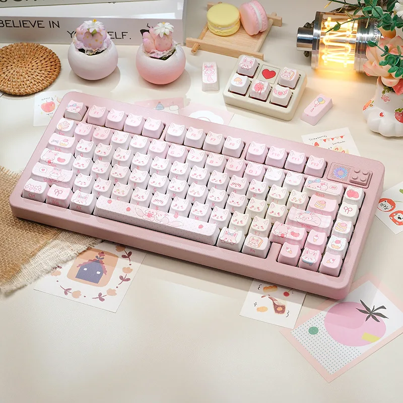 Fox dessert cute cat cat head keycap pink high value five-sided hot sublimation suitable for girls mechanical keyboard