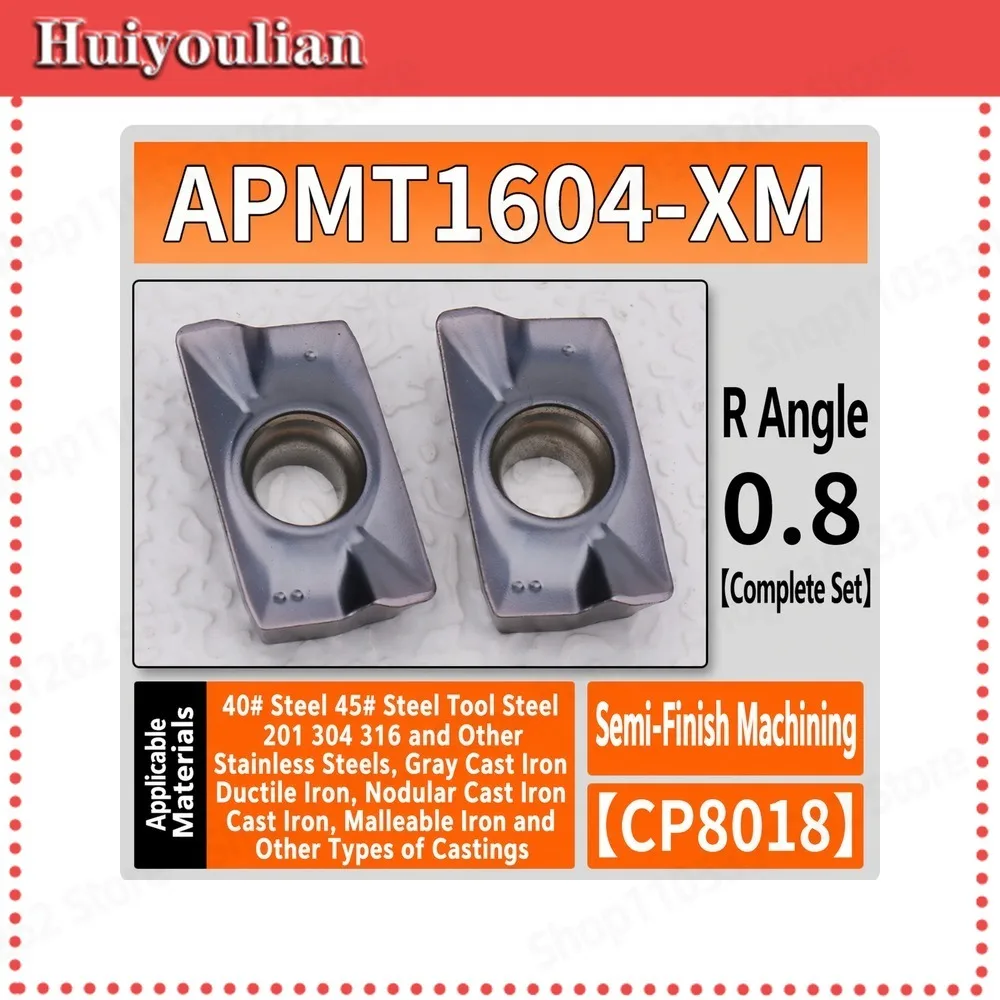 10pcs APMT1604-XM CP8018 Carbide Milling Insert R0.8 Semi-Finishing for Carbon Steel Stainless Steel Cast Iron