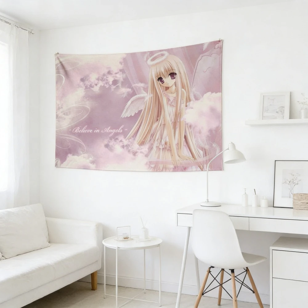 VIKAMA Y2K Pink Angel Girl Tapestry, Soft Japanese Wall Hanging for Girly Bedroom Home Decor