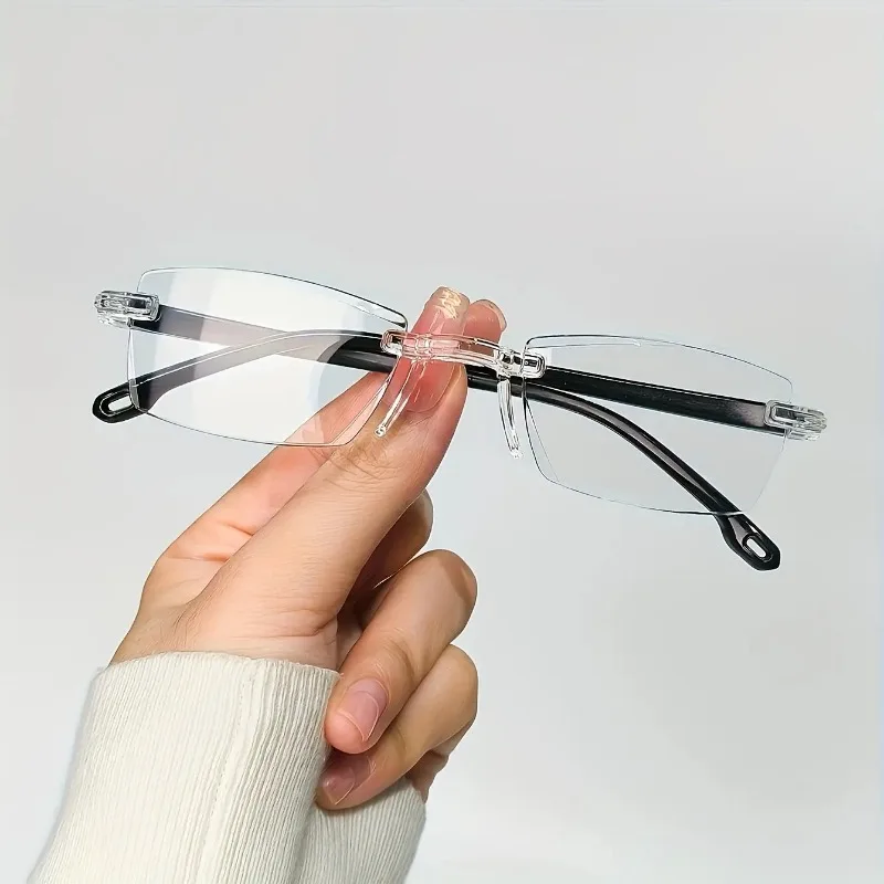 12 Stück rahmenlose Presbyopie-Brillen, ultraleichter quadratischer Rahmen, Herren-Lesebrille, R-Brillengläser, Stärke +100 bis +400 – Detail 4