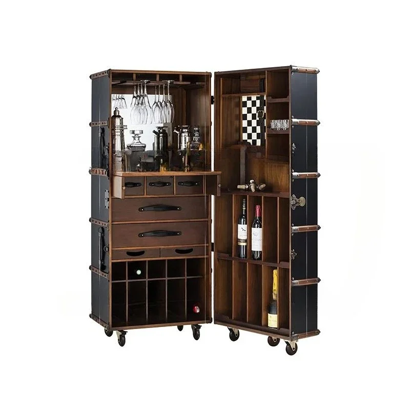 Light luxury high-end solid wood, movable wine cabinet villa, creative designer locker