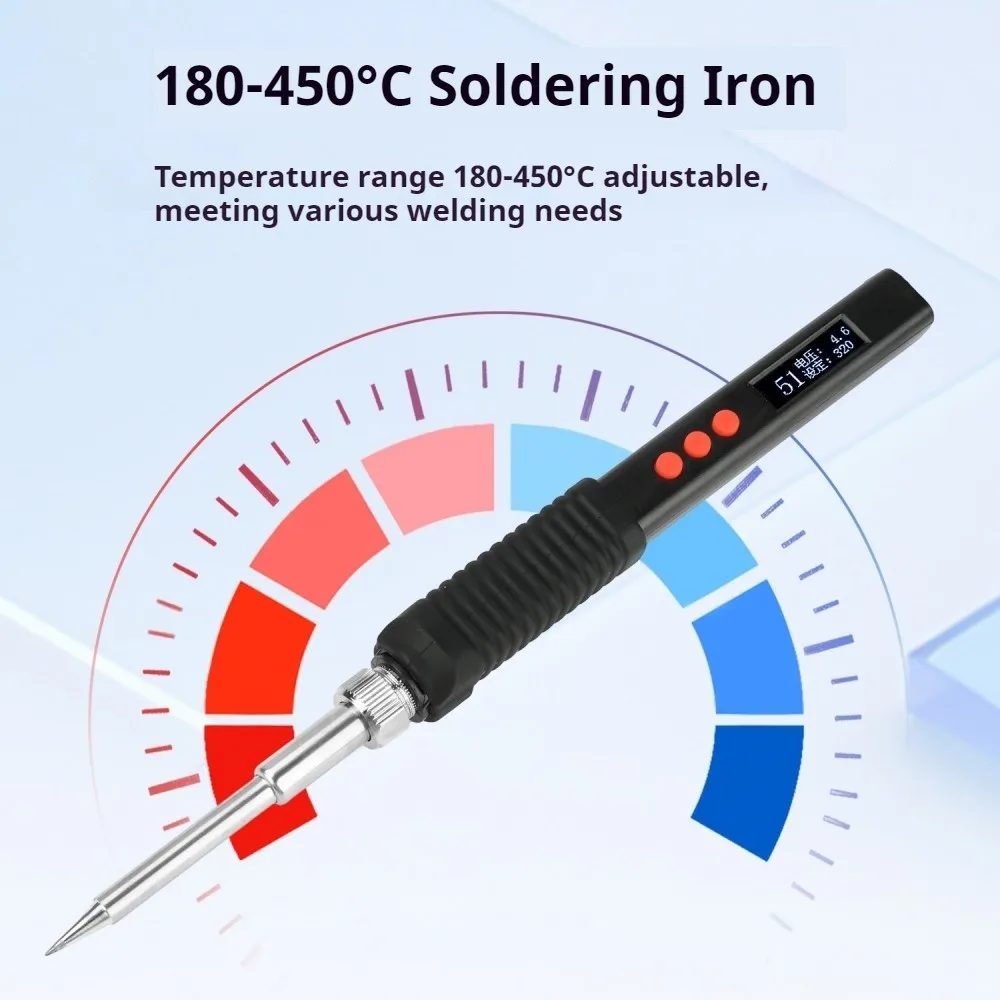 T12 OLED 180-450℃ Adjustable Soldering Iron with Type-C/DC5521 Port Support PD/QC Fast Charging Ceramic Heater