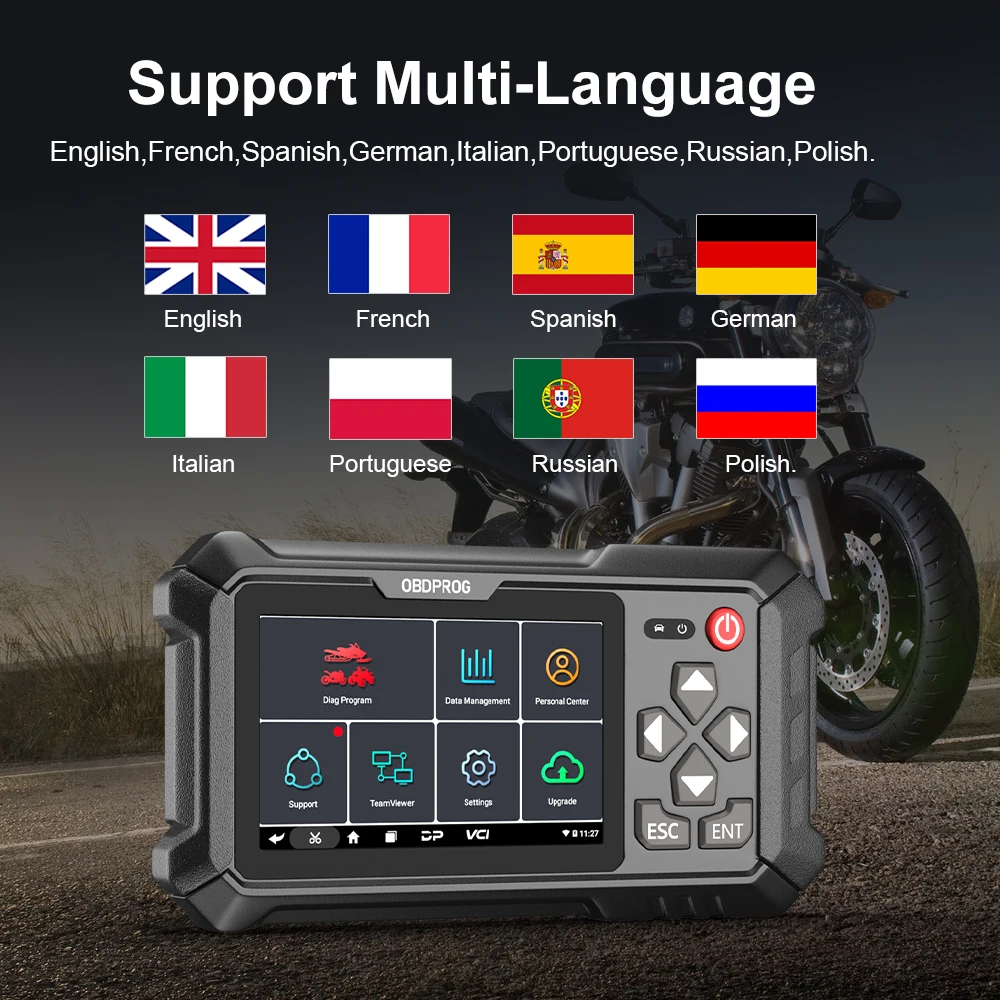 OBDPROG MOTO 100 OBD2 Diagnostic Scanner Professional Multi-brand Motorcycle All System Code Reader ECU Coding A/F EPB Scan Tool