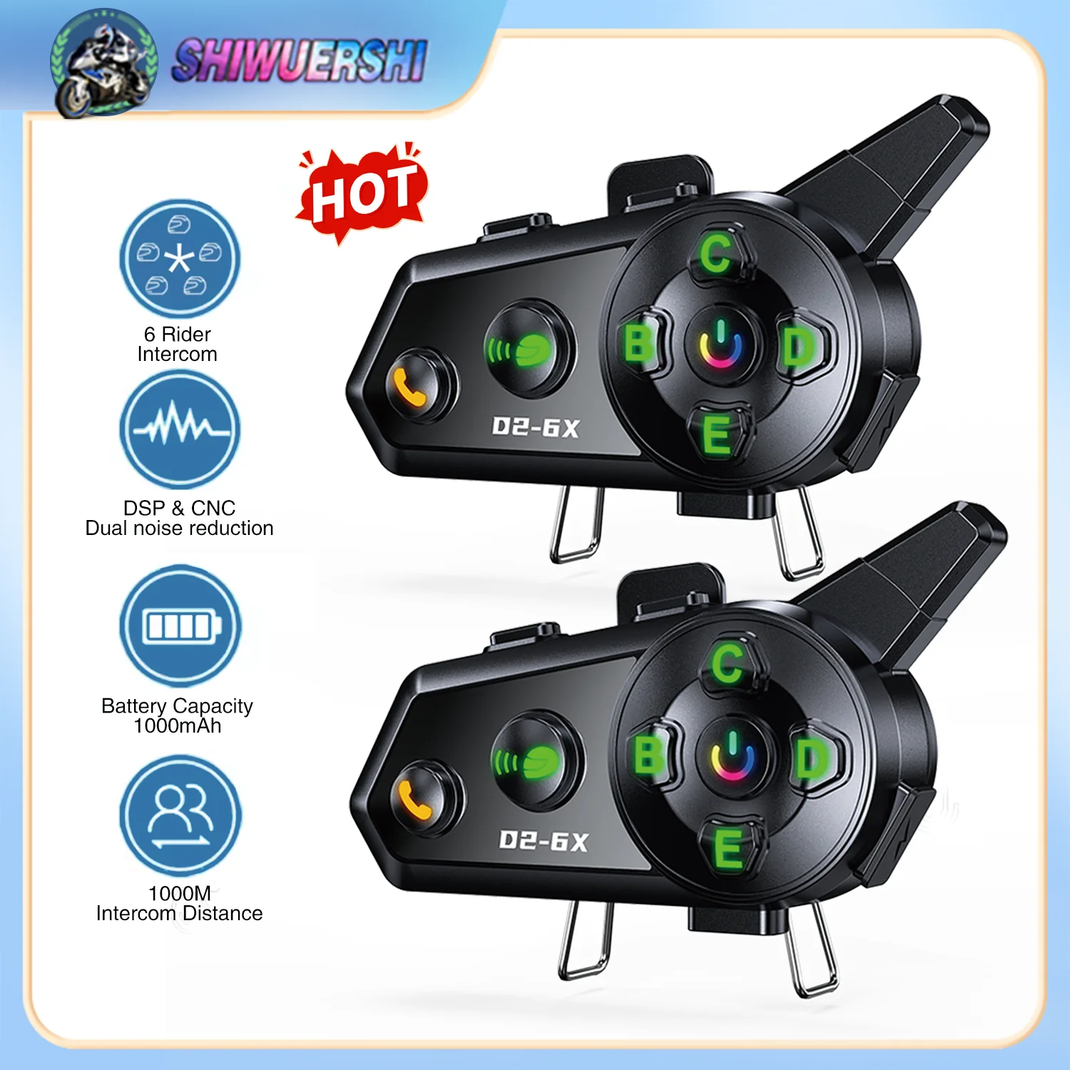

SHIWUERSHI D6X Motorcycle Helmet Bluetooth Headset Intercom Multi-person Music Sharing IPX6 Waterproof Noise Reduction