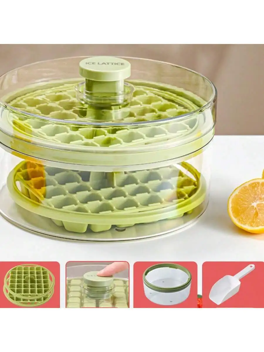 1pc 大容量家庭用アイスキューブトレイ、蓋付き、プラスチック圧縮型と氷分配ボックス、簡単にリリース、含む