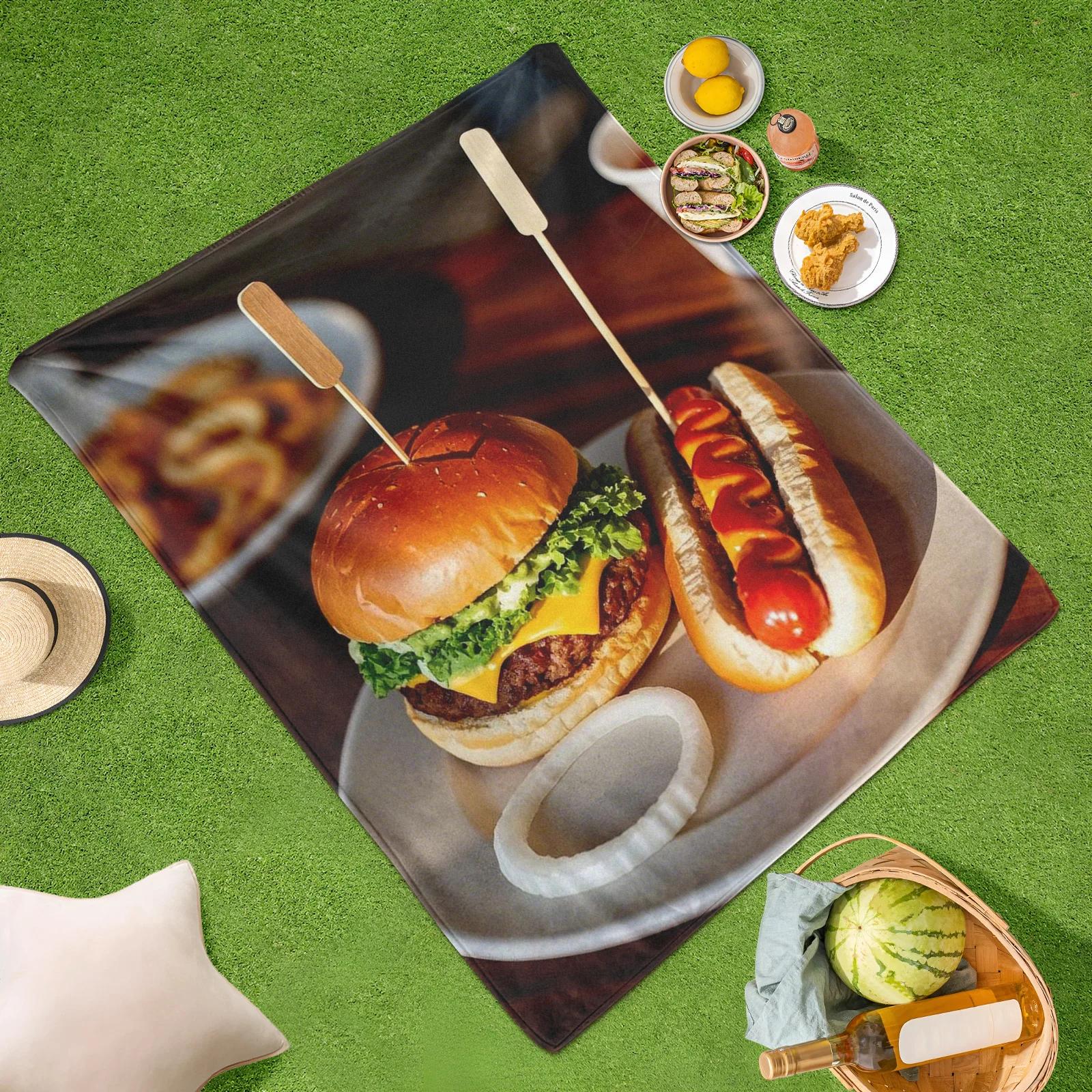 Burger Hot Dog Dip Sauce Outdoor Blanket For Picnic Camping Adventure Warm Durable Design