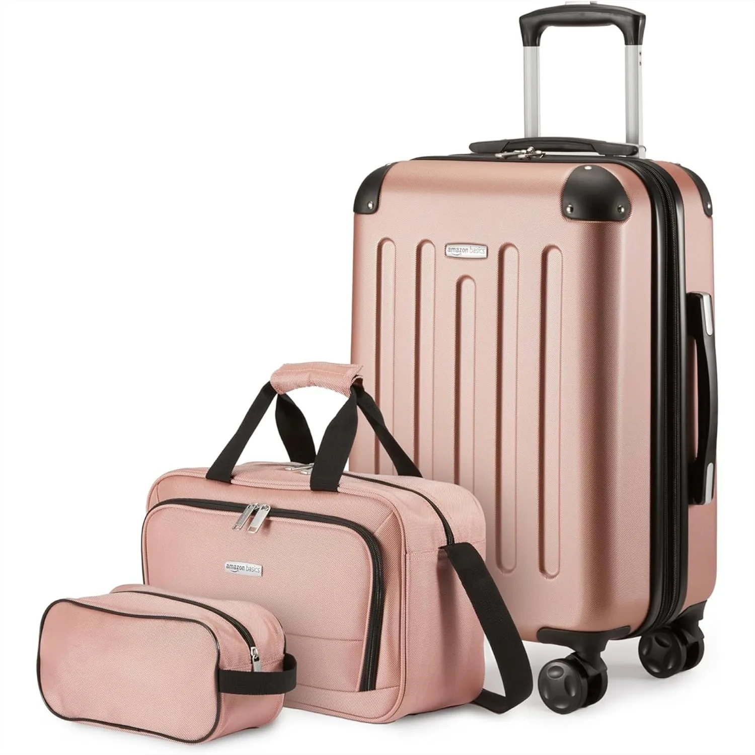 

3-Piece Luggage Set, 22" Expandable Hardside Suitcase with 8 Spinner Wheels, Tote and Travel Bag, Rose Gold