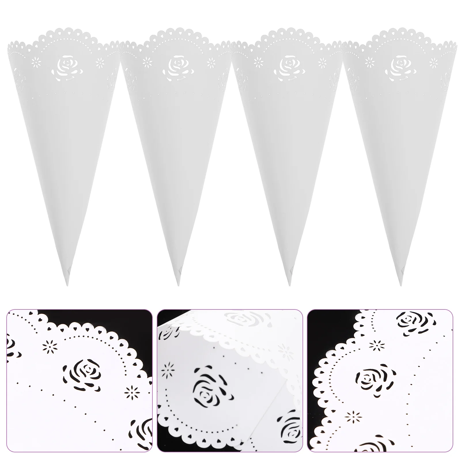 

20 PCS Confetti Holders Decorative Serving Tray Paper Cones Hollow Craft Petal White Popcorn