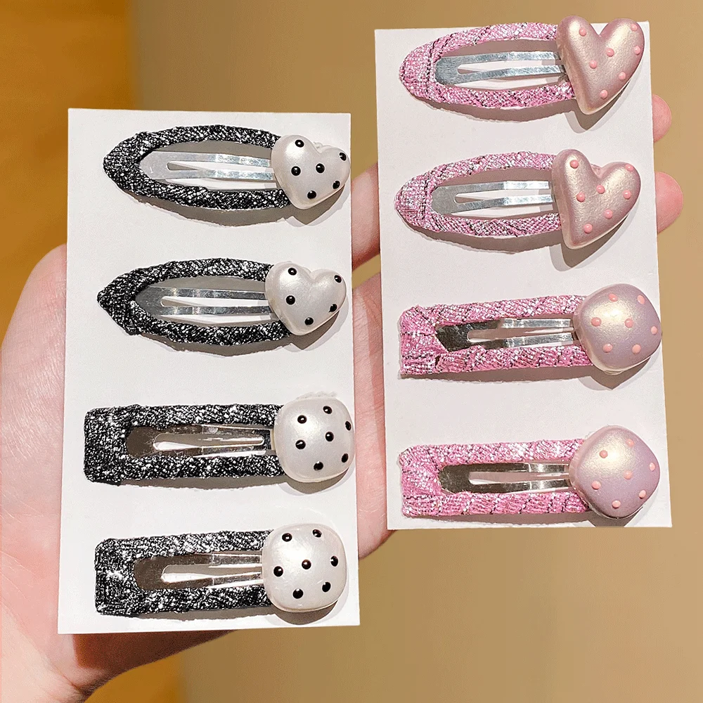 

4-Piece All-Age Polka-Dot Heart Clips: Sequin-Wrapped, Cute & Edgy, All-Occasion, Perfect Gift