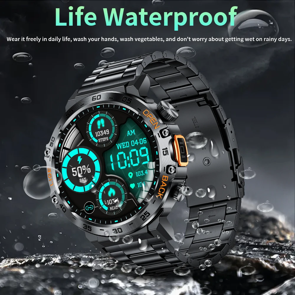 For Huawei Xiaomi New AMOLED Smart Watch Men with Flashlight Sports Waterproof Fitness Tracker Bluetooth Call Smartwatch Man+Box