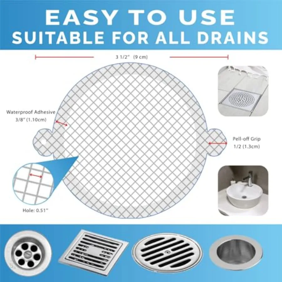 Hair Catcher Shower Drain Disposable Mesh Stickers, 35 Pack