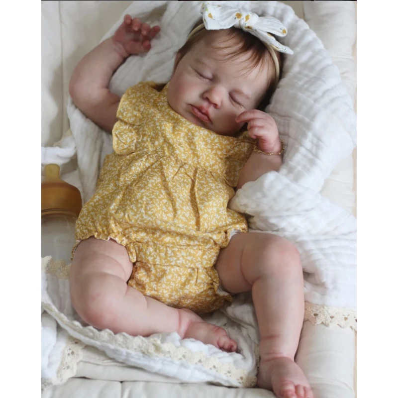 

48CM Full Body Vinyl Bebe Reborn Doll Loulou Newborn Baby Size Handmade 3D Skin Hand-root Hair Visible Veins Dolls for Girls