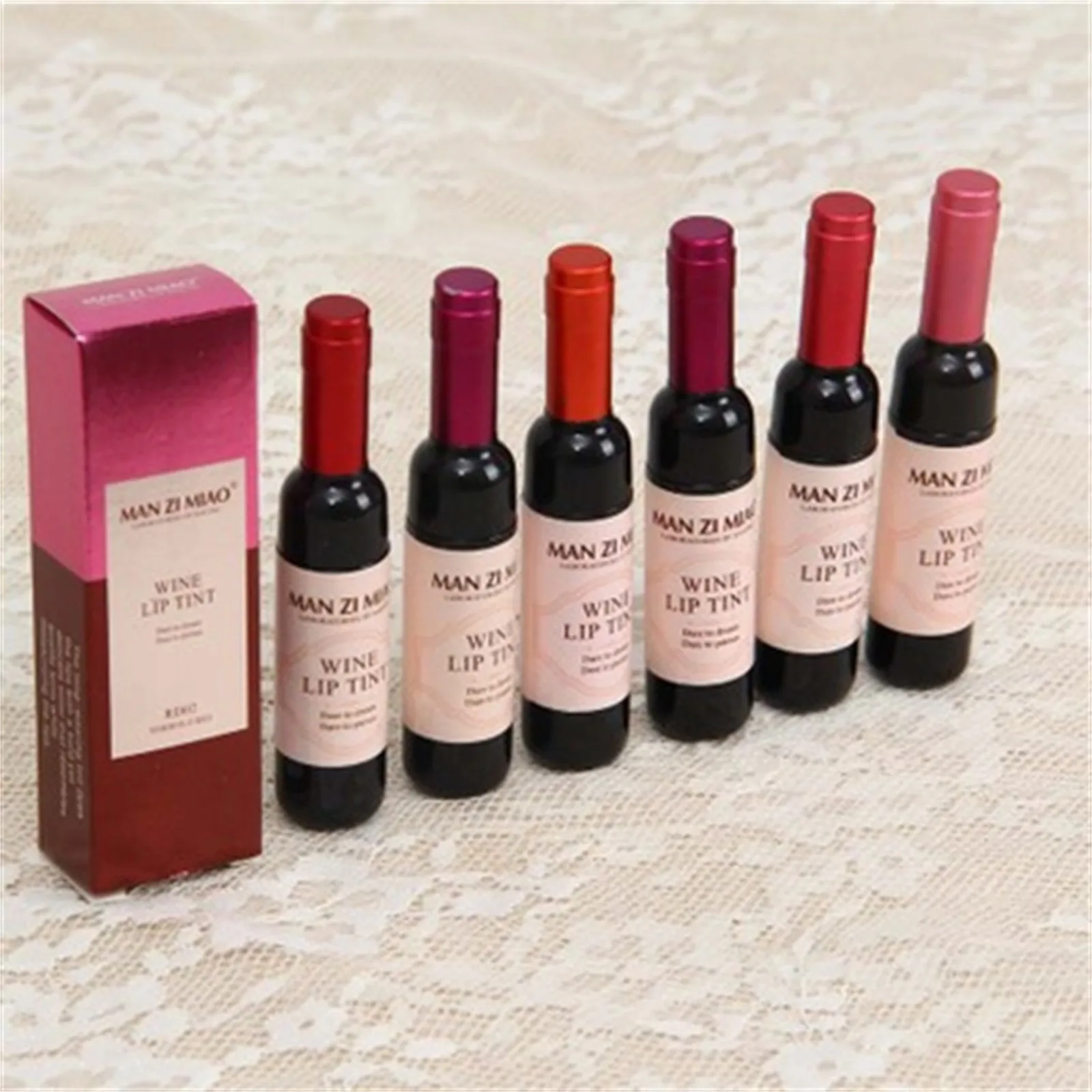 6PC Red Wine Bottle Lip Glaze Liquid Lipstick Long Lasting Non-stick Cup Lip Gloss Sexy Red Lip Tint Lip Gloss Women Makeup Gift