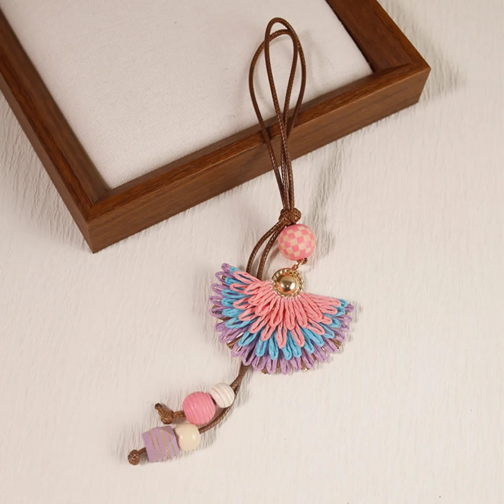 Colorful Floral Raffia Bag Charm Lightweight Vivid Details Bag Chain Compact Size Soft Natural Texture Hand Woven Pendant