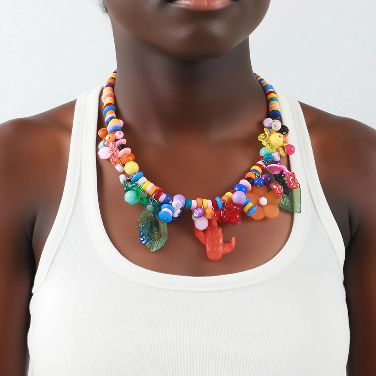 

ZAA Personality Colorful Resin Beaded Geometric Flower Choker Necklace for Women Fashion Holiday Party Jewelry Gifts