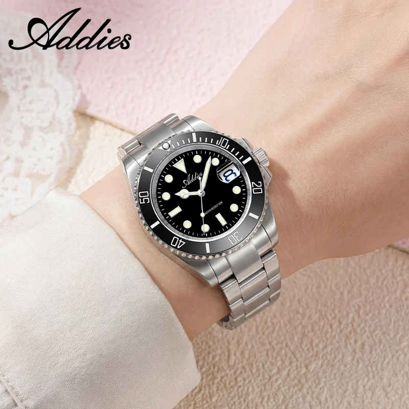 ADDIES 36mm Quartz Watch for Ladies Ceramic Bezel 316L Stainless Steel 50m Waterproof Business Woman Watch Luminous Luxury Gift