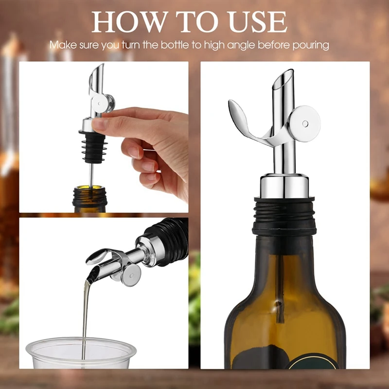 60Pc Weighted Stainless Steel Liquor Bottle Pourers Auto Flip Olive Oil Dispenser Spout Balsamic Alcohol Pourer (Silver)