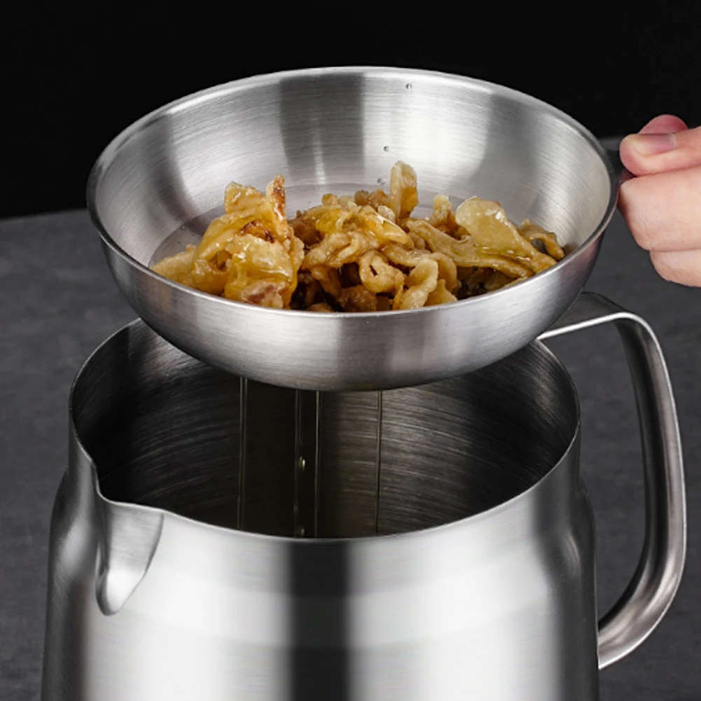1.5/2L Oil Filter Vessel Multi-Functional with Frying Basket Grease Container Large Capacity Stainless Steel Oil Strainer Pot
