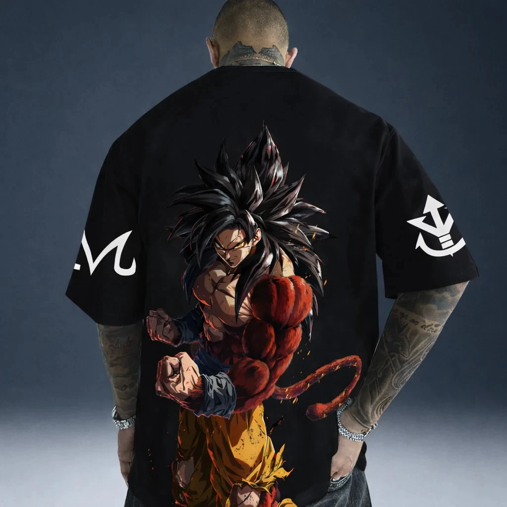 

2026 New Summer Dragon Ball Z Vegeta & Great Ape Cotton Back Print Vintage Oversized Casual Unisex T-Shirt for DBZ Fans Y2k