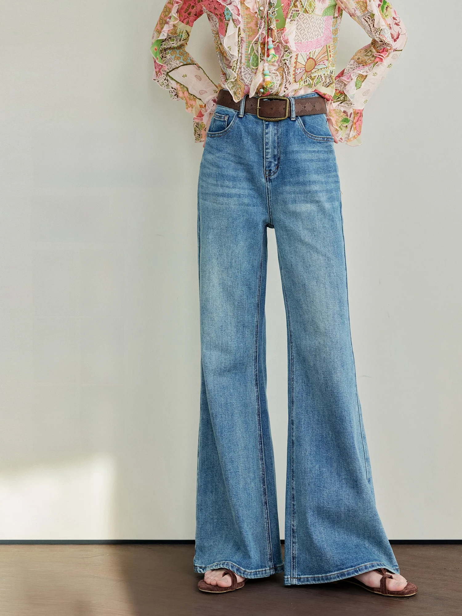 

Классические простые джинсы прямого кроя с широкими штанинами, женские брюки микро-клеш из эластичной ткани с естественной талией