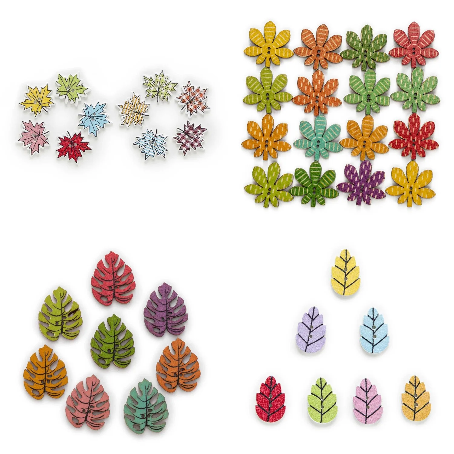 30pcs Monstera Deliciosa Leaves Colorful Leaf Series Wood Button Sewing Scrapbooking Clothing Crafts Handmade Decor Accessories