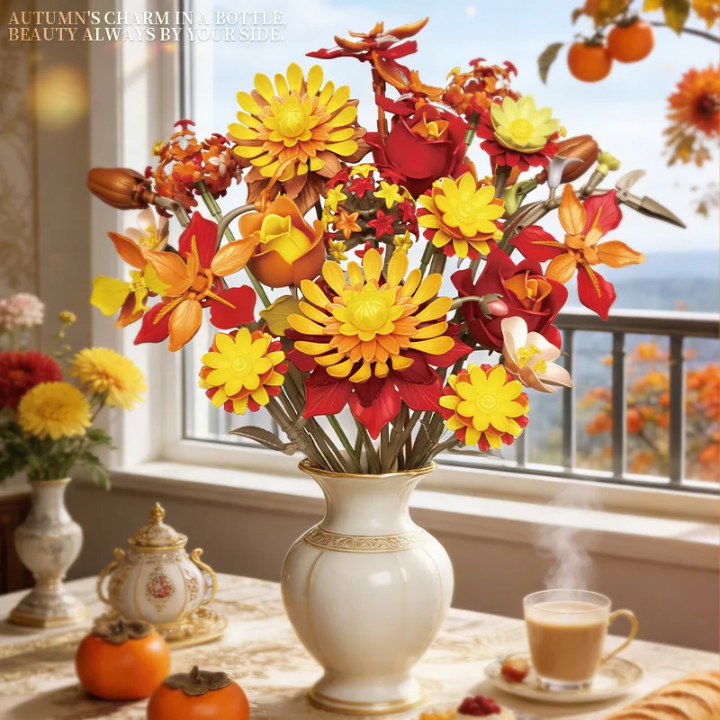 

Набор строительных блоков «Осенний букет», 711 шт., модель ботанического цветка, подарок для взрослых женщин, украшение для дома