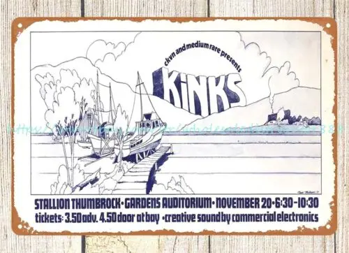 man cave wall 1970 The Kinks Gardens Auditorium Concert Poster metal tin sign