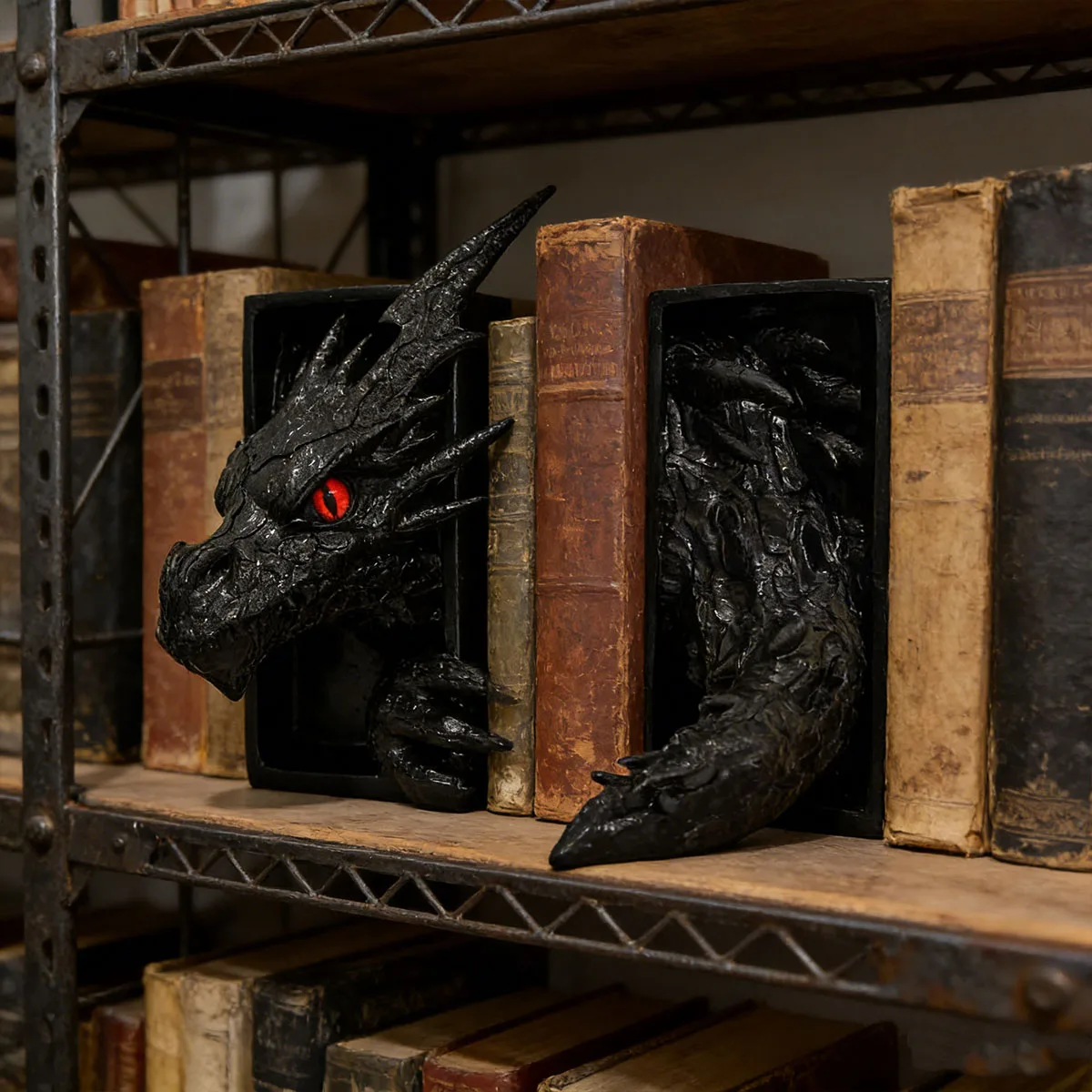 Gothic-Style Resin Dragon-Shaped Bookend, with a Design That Penetrates through the Pages, Functions as a Bookend, and Also Features a Three-Dimensional Sculptural Feel, Adding a Sense of Whimsy and Gothic Ambiance