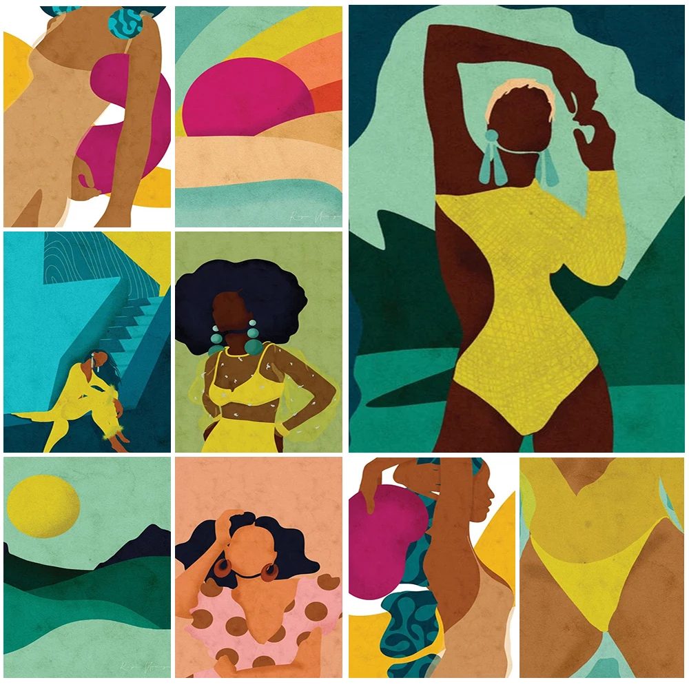 

Minimalist Woman Black Girl Vacation Posters Prints Wall Art Canvas Painting Home Decor Wall Pictures For Living Room Unframed