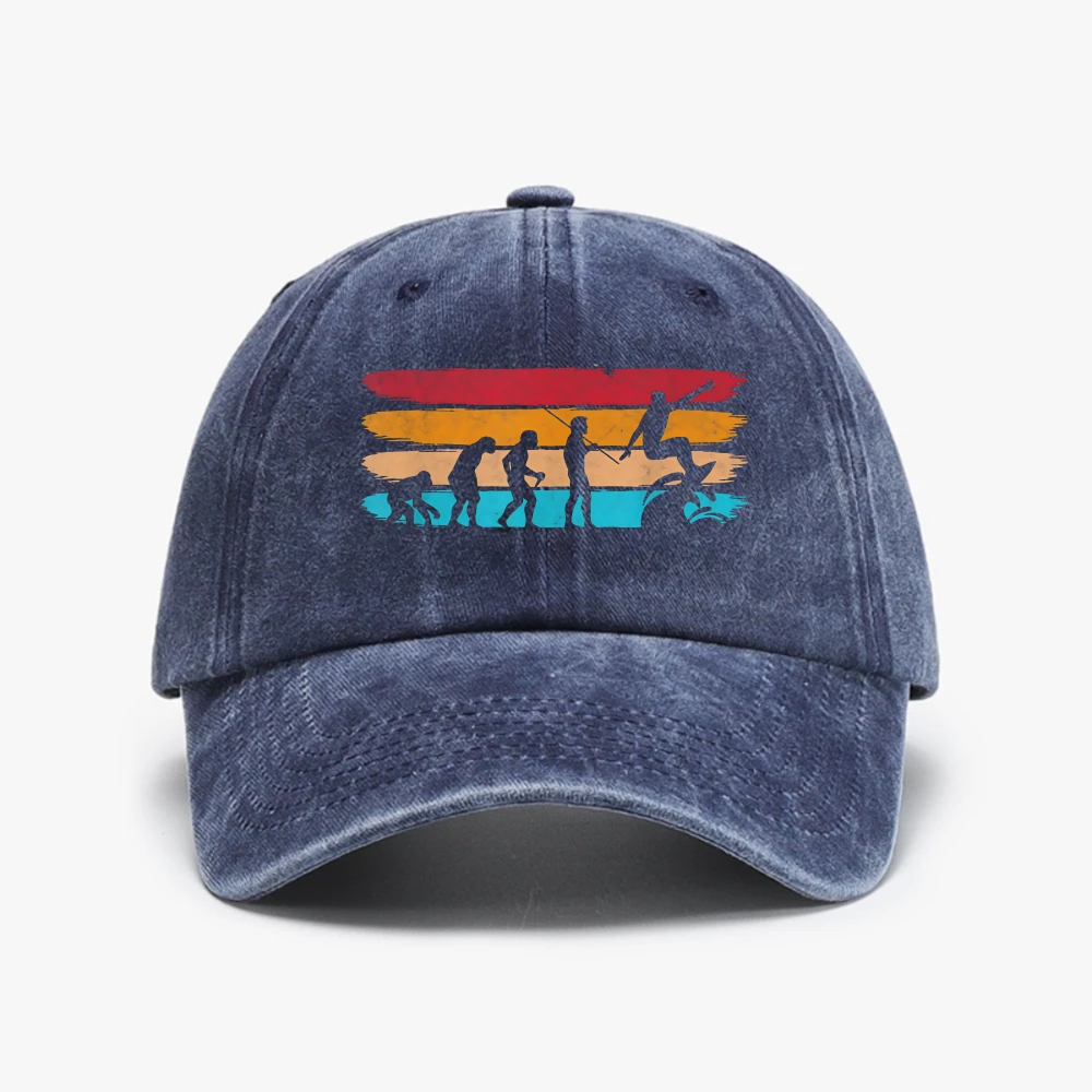 Surfing Evolution Surfer Water Surfer Graphic Distressed Washed Baseball Cap Men Women Cotton Soft Top Golf Adjustable hats