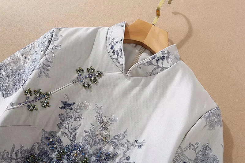 MIUXIMAO Jacquard Vintage Fall Dresses Leaf 3D Floral Dress A-LINE Diamonds Elegant Party Fashion Dress Women