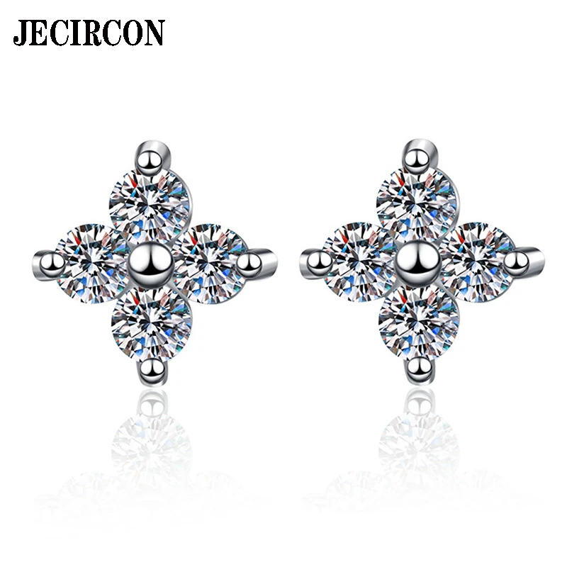 

JECIRCON S925 Sterling Silver Earrings for Women Light Luxury0.8ct Full Moissanite Studs Simple Small Fresh Super Shiny Jewelry