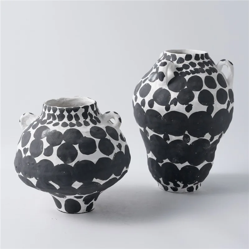 Chinese retro old ceramic flower ware hand-painted three-ear vase medieval living room entrance desktop soft decoration ornament