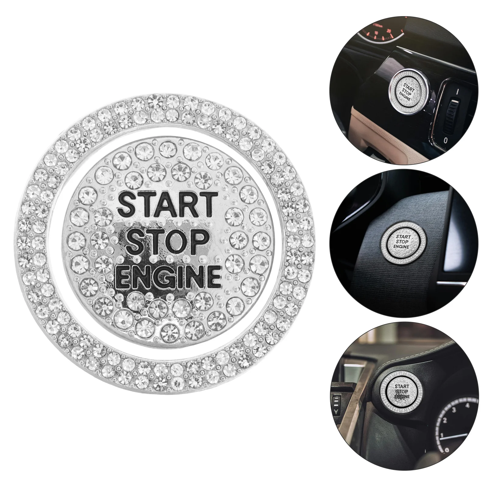 

Car Engine Start Button Cover Rhinestone Sparkling Decorative Push Start Button Protector Anti-Scratch Ignition Key Cover