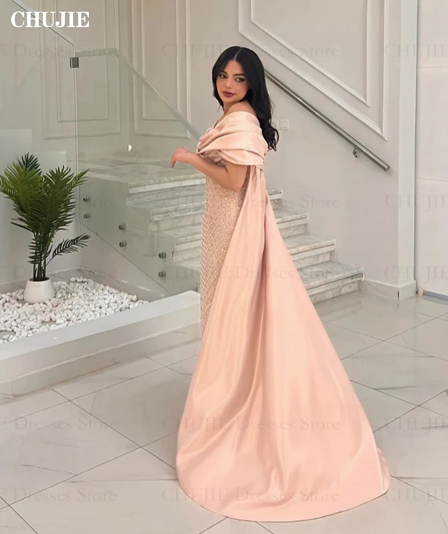 Elegant Saudi Araba Dubai Off Shoulder Formal Evening Prom Dresses Floor Length Sequin Short Sleeves Prom Parry Gowns حزب اللباس image 6