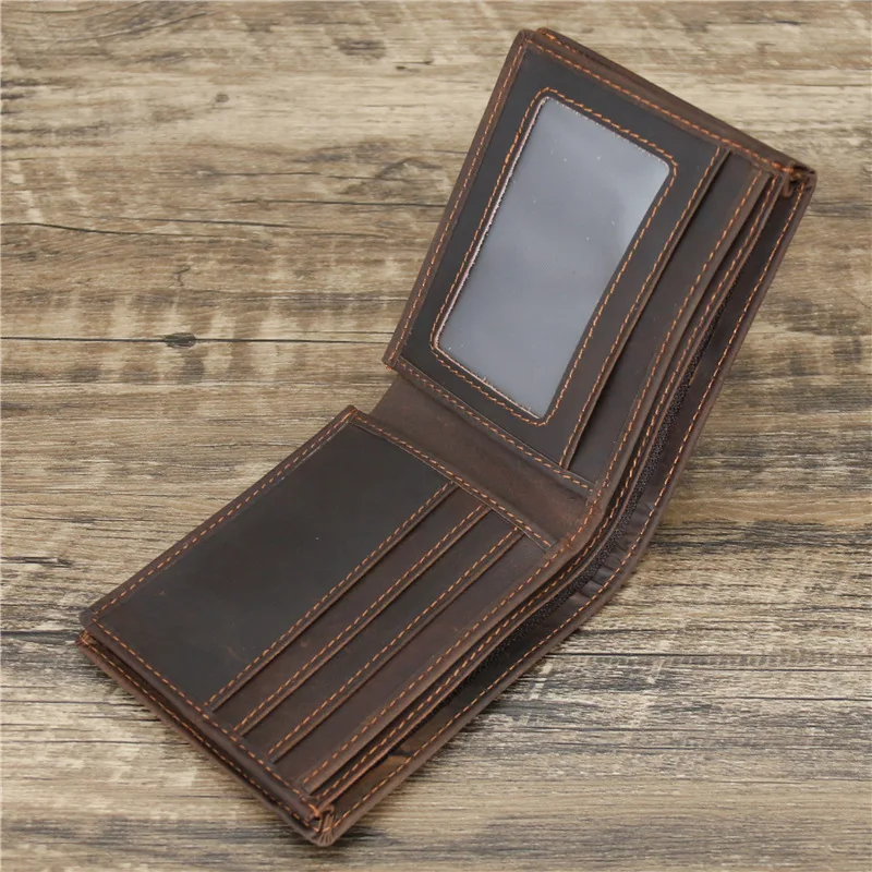 Men's Genuine Leather Wallet Wallet Wallet Mad Horse Leather Cowhide Retro Dark Handheld Bag Clip Fashion