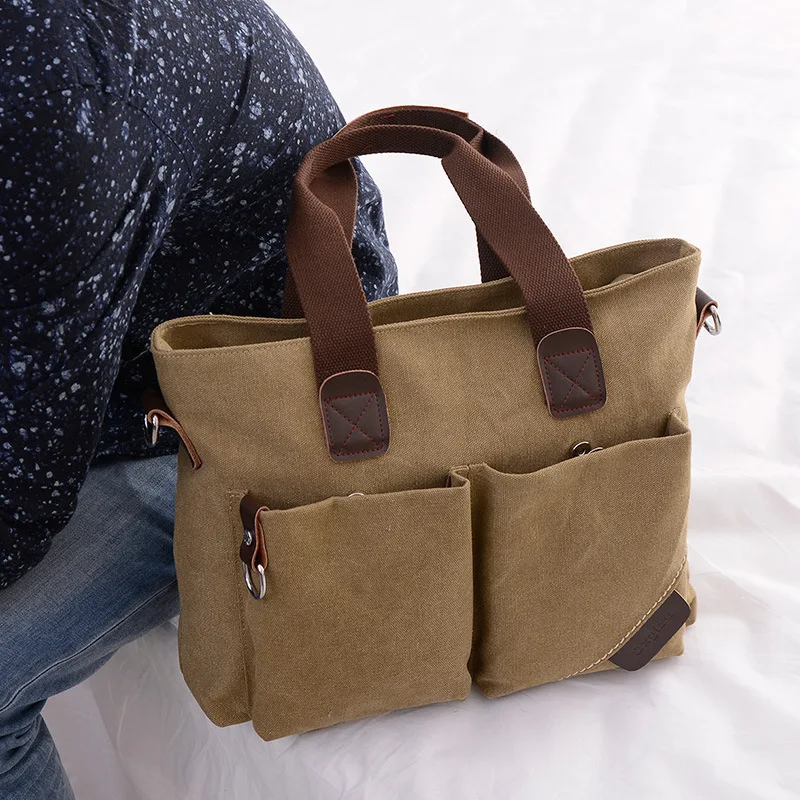 

1pcs Canvas Laptop Briefcase Large Capacity Minimalist Stylish Casual Tote Bag Single Shoulder Crossbody Bag for Work Daily Use