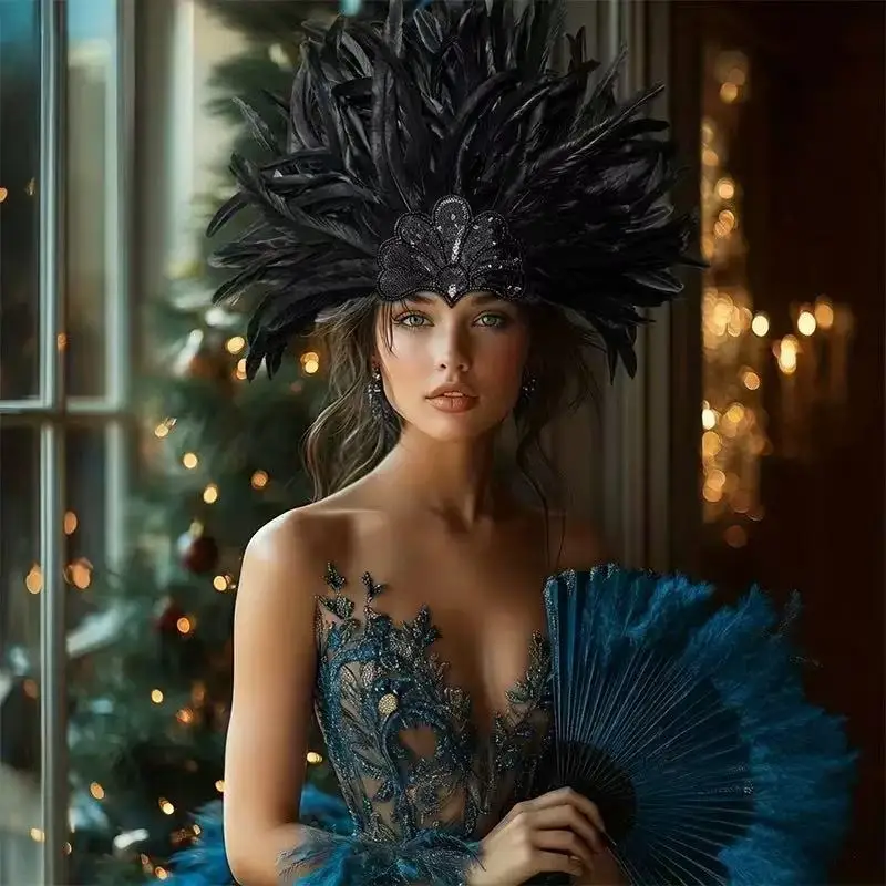 Carnival Ball Colorful Feather Headpiece Stage Performance Props Unisex Adult Size