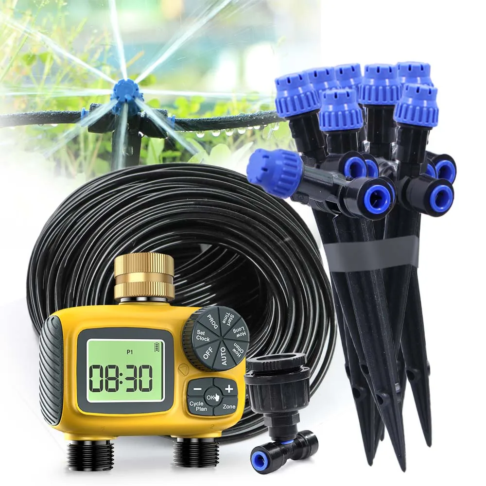 

Garden Dual Zone Independent Intelligent LCD Watering Timer Kit Foldable Rotary Adjustment Nozzle Automatic Irrigation Program