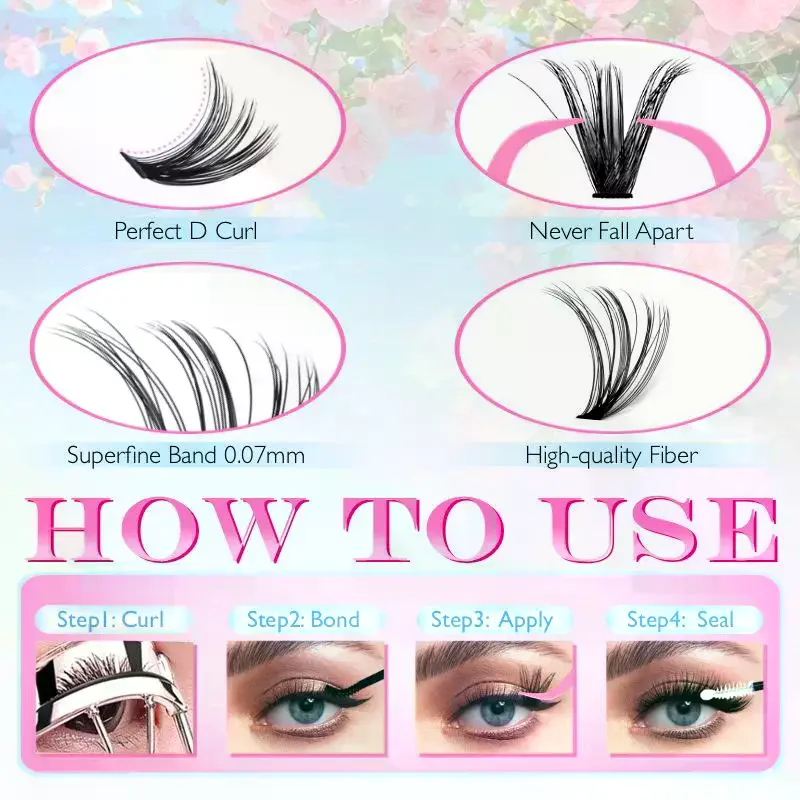 Colour Lash Clusters Set False Eyelashes Extensions Kit Bond And Seal Colorful Simulation Grafted Eyelashes Makeup Supplies