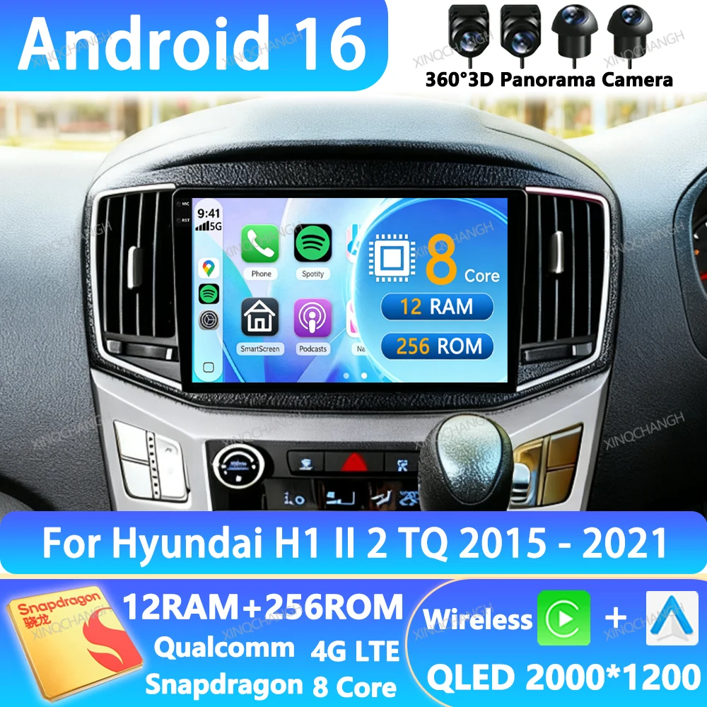Android 16 Car Radio For Hyundai H1 II 2 TQ 2015 - 2021 BT Carplay Auto Navigation GPS QLED 4G LTE 5G WIFI 2DIN Head Unit BT GPS