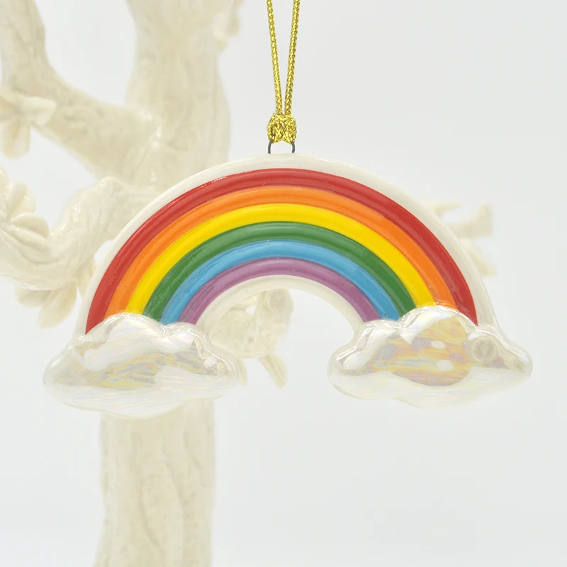 Merry Christmas Lenox Ceramic Rainbow Pendant Christmas Tree Pendant Desktop Ornament Holiday Decoration Gift