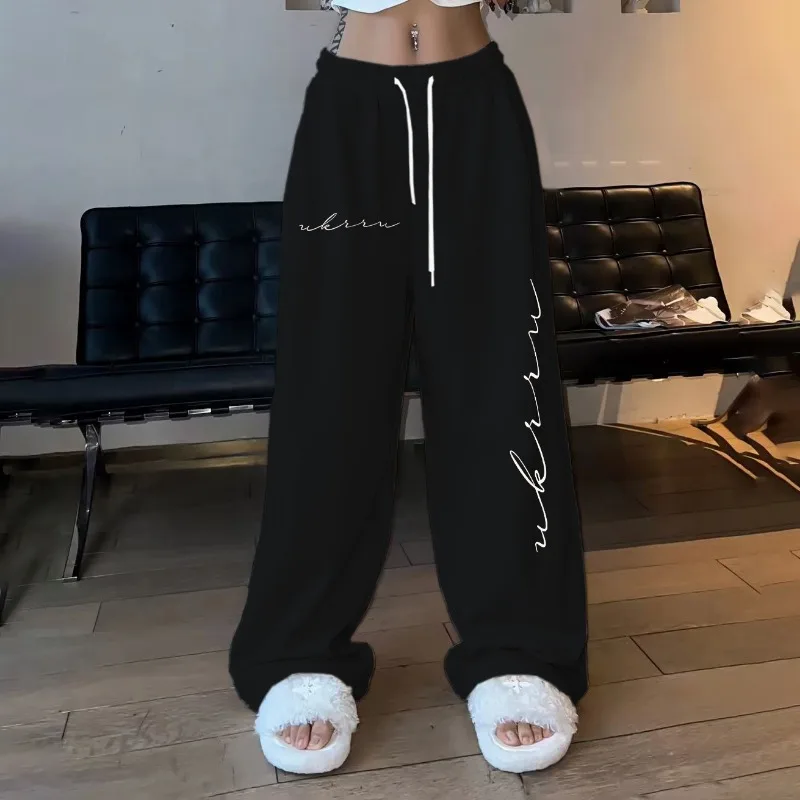Hiphop Einfache bedruckte Hiphop Street Dance Hose mit hoher Taille für Damen Casual Jazz Loose Kordelzughose