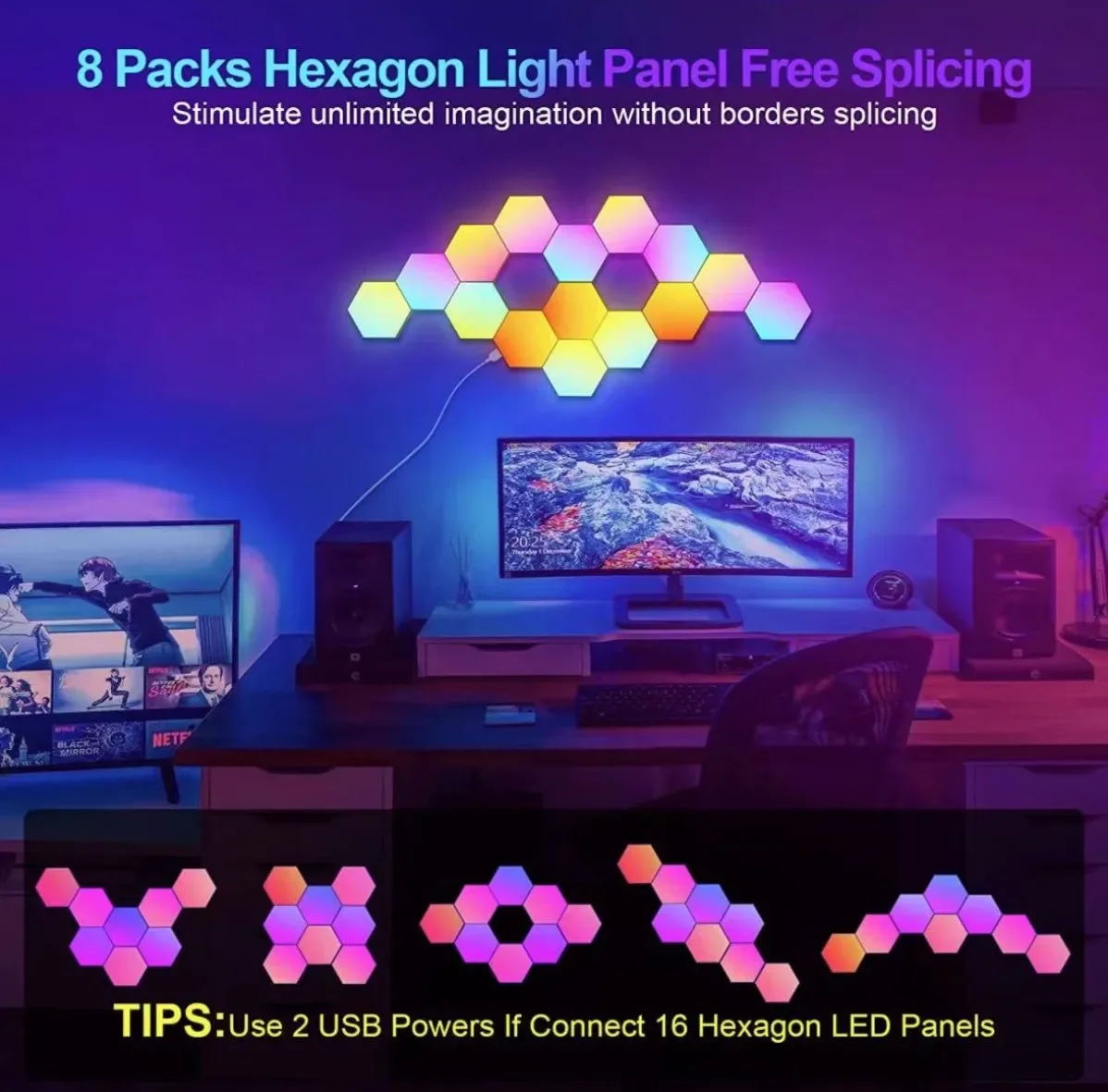 Touch Sensitive Night LED Wall Lighting Honeycomb Geometric Module DIY Assembly Night Light RGB Hexagonal Light Tactile Light