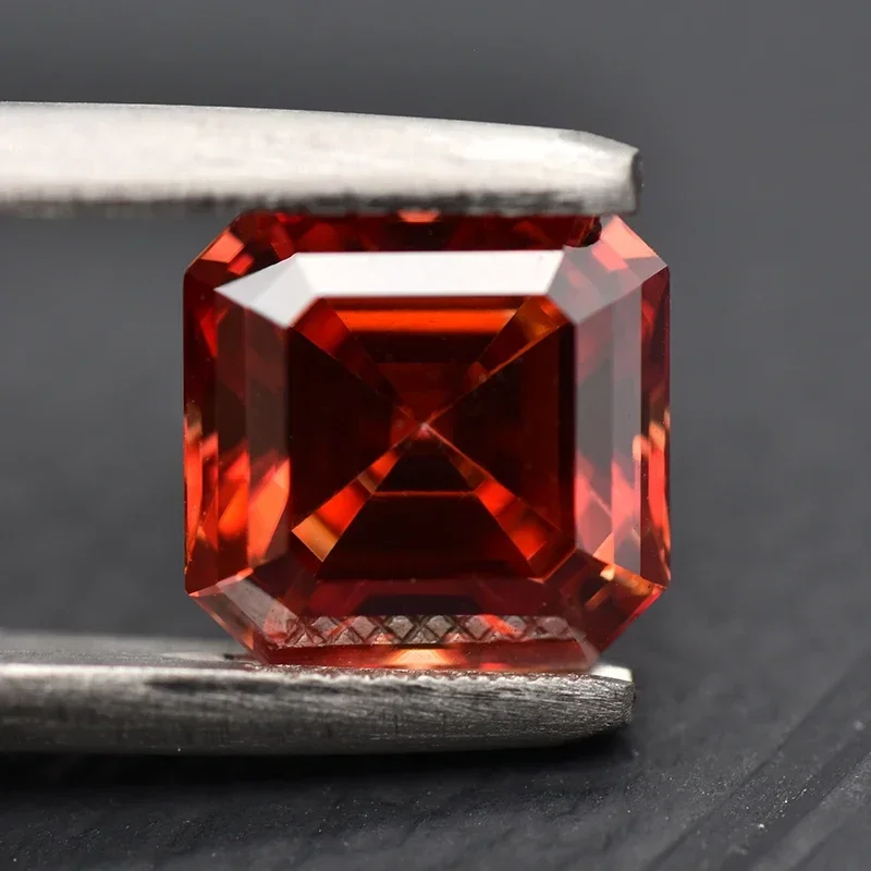 Moissanite Loose Stone Garnet Color Asscher Cut Lab Grown Diamond Gemstone for DIY Jewelry Making Materials with GRA Certificate